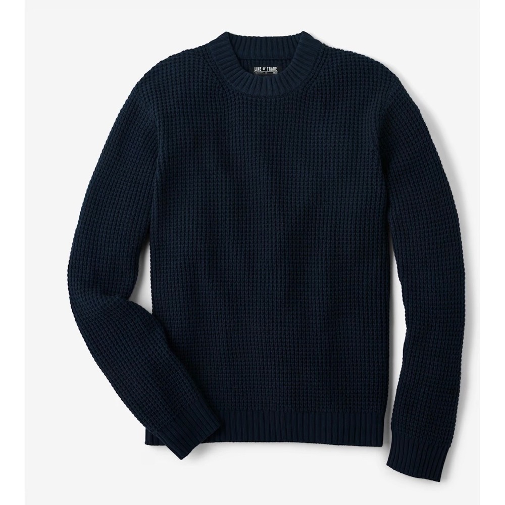 Line of Trade Norfolk Waffle Knit Sweater Midnight Navy Blue Pullover Men's L